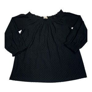 Style & Co Womens PP Black Off Shoulder Smocked Texture Blouse